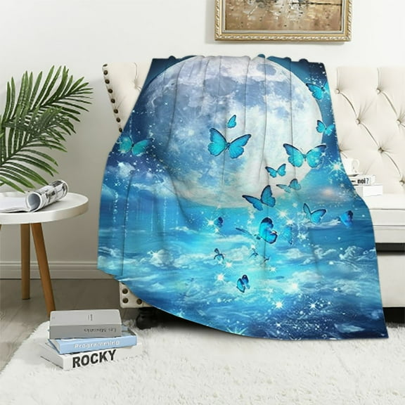 Sheronv Butterflies Stars Warm Lightweight Blanket Soft Fleece Throw Blanket for Living Rooms Sofa Decor Gifts All Seasons 40x50in