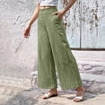 thumbnail image 4 of Fitness Clothing Women's Linen Blend Wide Leg Pants Elastic Drawstring Waist Casual Summer Beach Pants with Pocket Green S, 4 of 6