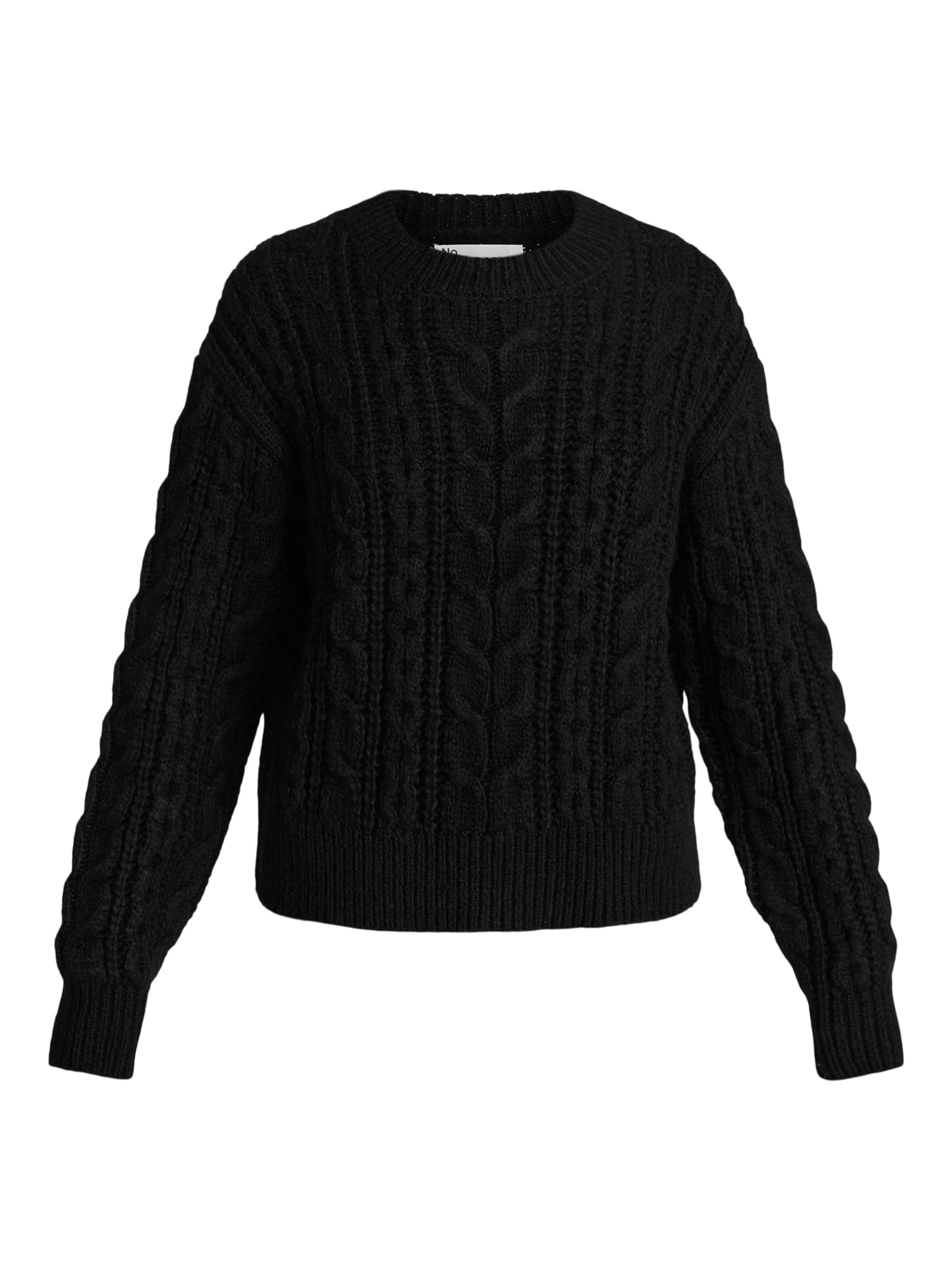No Boundaries Cable Crewneck Drop Shoulder Sweater, Midweight, Women's XXS-XXL