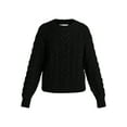 thumbnail image 5 of No Boundaries Cable Crewneck Drop Shoulder Sweater, Midweight, Women's XXS-XXL, 5 of 5