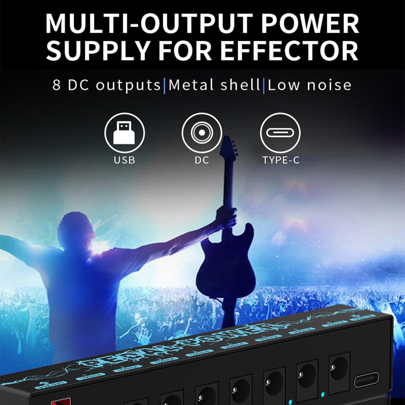 Guitar Pedal Power Supply Effect Pedal Board Power Supply 8 Isolated Output for 9V Effect Pedals Power with Blue LED