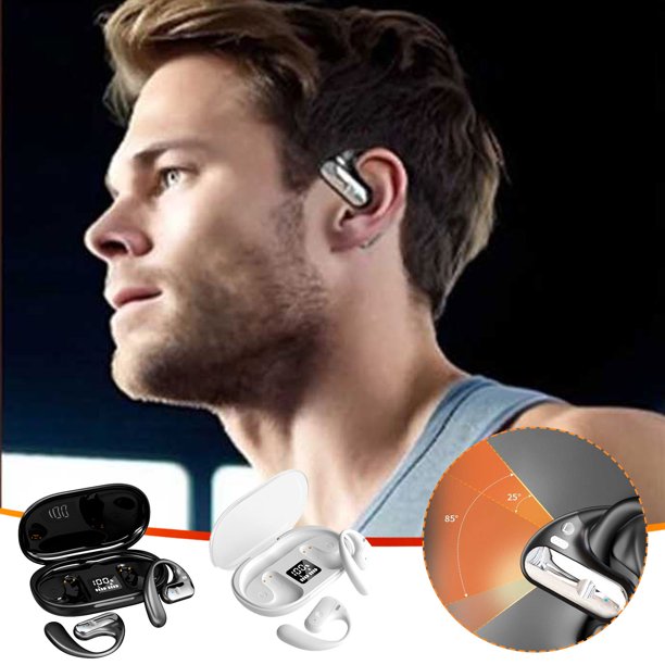 Ganfancp Open Ows Concepto de Conducción para Auriculares Bluetooth Deportivos, Conducción No En El Oído, Pantalla Digital y Control Auriculares Bluetooth 5.3 Ofertas Del Día 1X Auriculares + 1X Manu