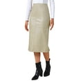 thumbnail image 2 of INSPIRE CHIC Women's PU Leather Midi Skirts High Waist Split Back Bodycon Pencil Skirt M Beige, 2 of 6