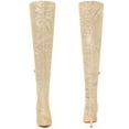 thumbnail image 4 of BLISSFUL STEP Women's Boots Glitter Over The Knee Stiletto Heel Pointy Toe Party Boots Gold 8, 4 of 4
