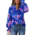 thumbnail image 6 of FreshPretty Womens V Neck Floral Long Sleeve Tops Summer Casual Loose Puff Sleeve Chiffon Boho Work Blouse Dressy T Shirts, 6 of 7