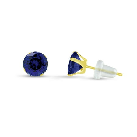 Sapphire Round Single - Round 5mm 10k Yellow Gold Simulated Blue Sapphire Stud Earrings, September Birthstone, (0.6 cttw)