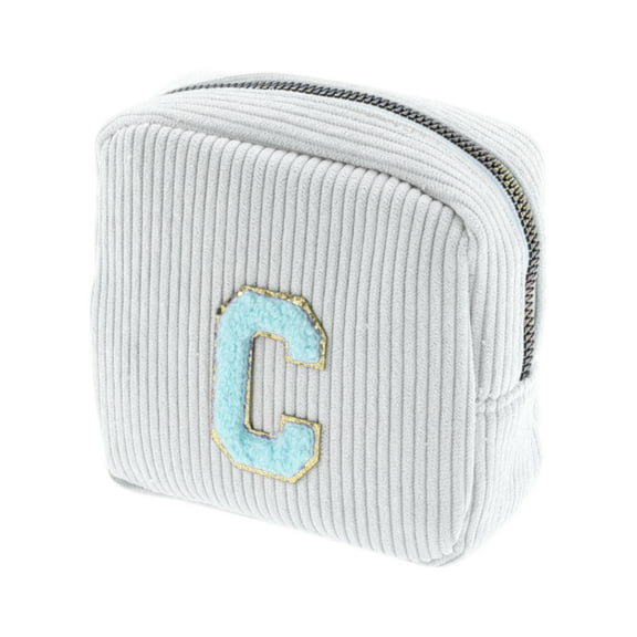 Unique Bargains 1 Pc Letter C Pattern Makeup Bag for Travel White Corduroy