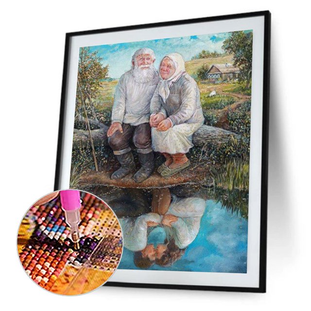 Cuadros Decorativos Kit de pintura de diamantes 5D DIY Pareja de ancianos Mosaico de diamantes redondos completos JShteea Nuevos Originales
