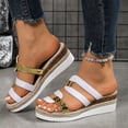 thumbnail image 4 of Dakaela Platform Wedge Sandals for Women 2026 Shiny Orthopedic Slip on Slides Arch Support Strappy Summer Dressy Espadrille Shoes White 7, 4 of 8