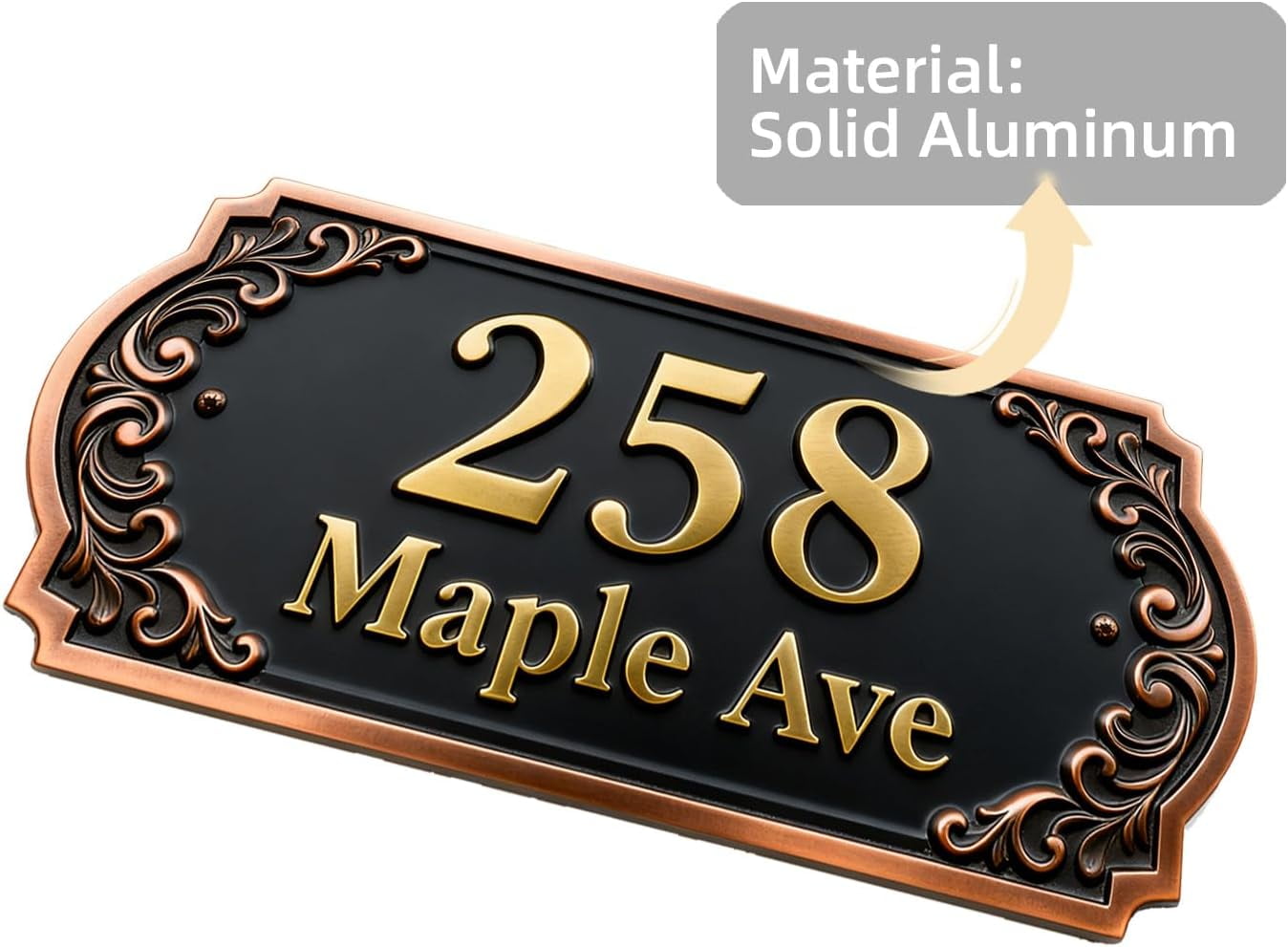 Personalized Cast Metal Address Plaque Vintage Custom House Number Sign Outside Street Mailbox Address Classic Wall Antique Brass Signs Durable Weather Resistant