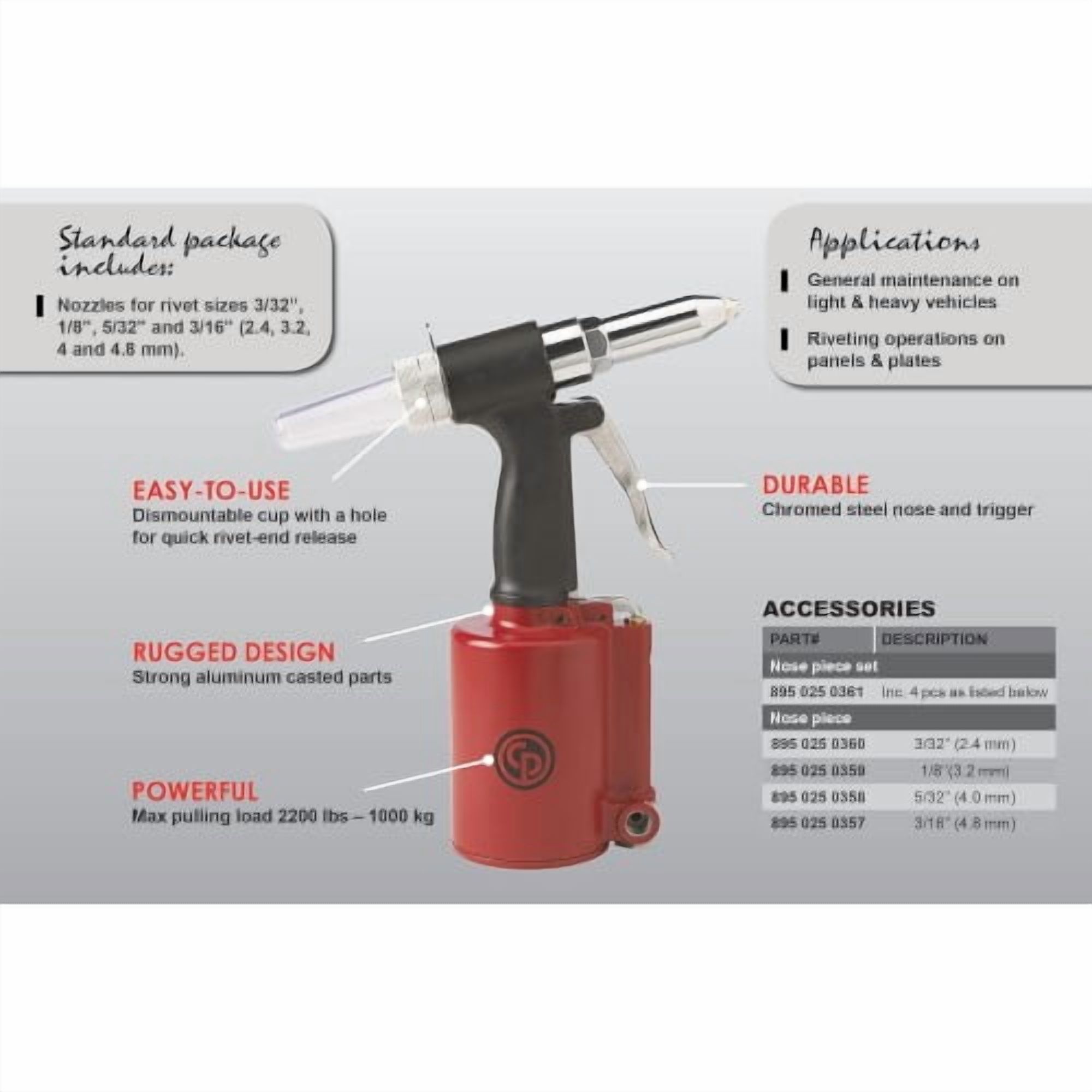 Chicago Pneumatic CP9882 3/16" Hydraulic Air Riveter,  Air Gun Tool