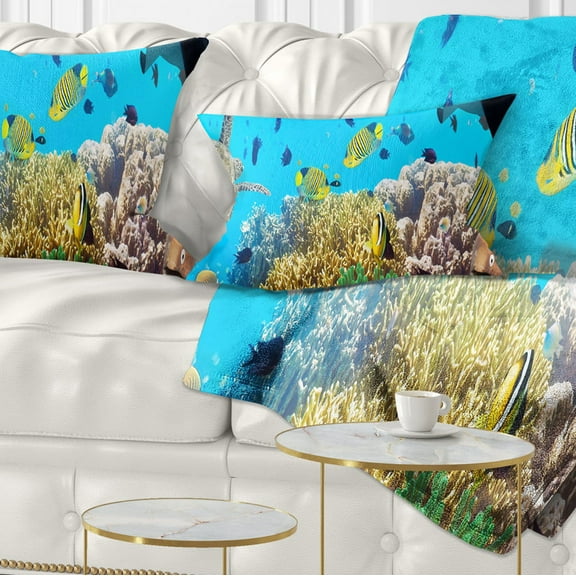 Designart Underwater Panorama with Sea Creatures - Photography Throw Pillow - 12x20