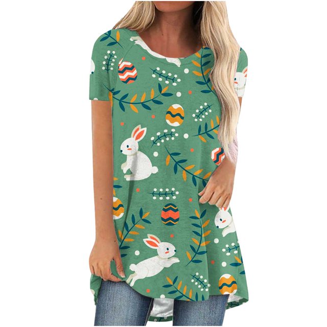 Blusa de manga corta con estampado de cuello redondo informal para mujer a la moda, Tops de verano OAVQHLG3B Store lin121212