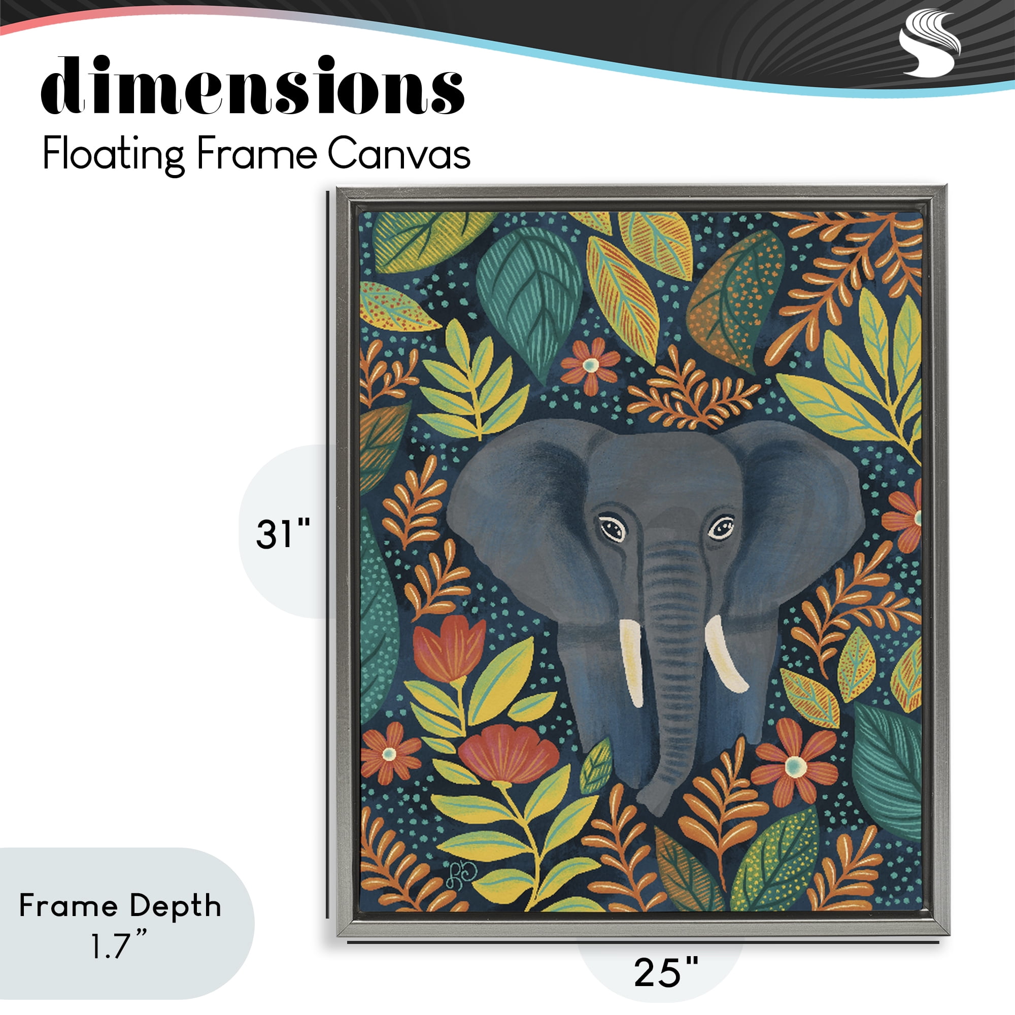 Stupell Industries Exotic Leaf Pattern Elephant Gray Framed Floater Canvas Wall Art, design by Lisa R Dumm