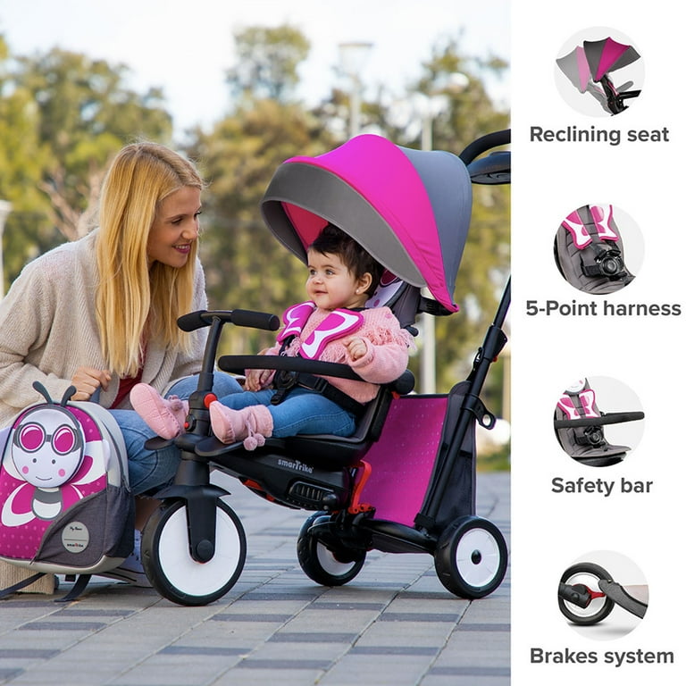 smarTrike Butterfly 7 in 1 Folding Kid Stroller Tricycle for 9 36 Months Walmart