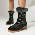 thumbnail image 3 of Snow Boots for Women Xmas Tree Embroidery Casual Suede Plush Mid Calf Lug Sole Stacked Heel Long Boots Winter Holiday Christmas Dress Booties, 3 of 6