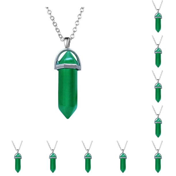 Jumpingount Hexágono Columna Encanto Mujeres Colgantes Colgantes Amuletos de cristal puntiagudos para DIY Cadena Llaveros Decoraciones Verde 10piezas