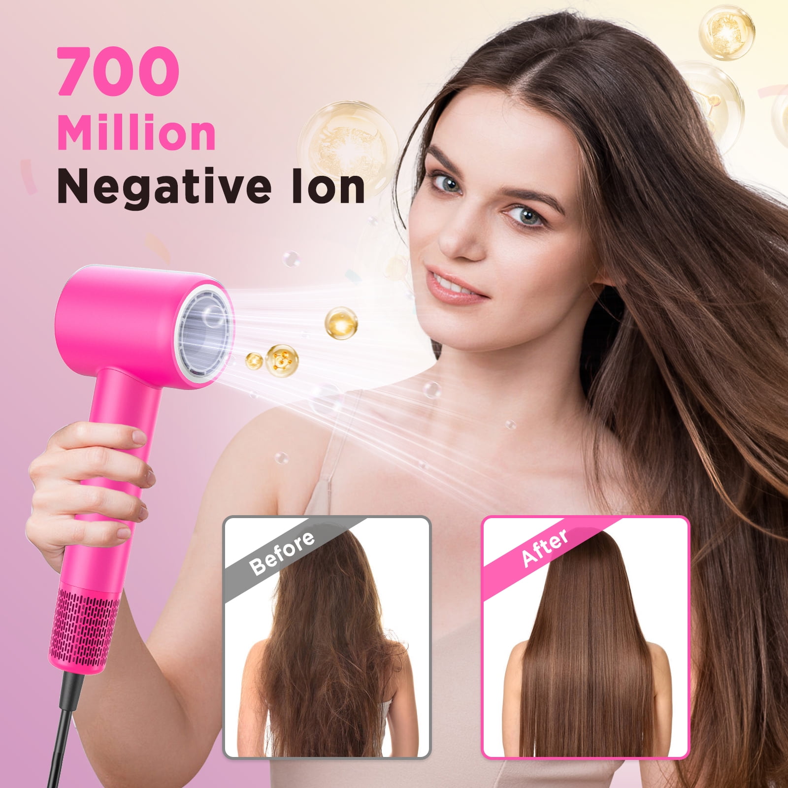 Hair Dryer, 110000 RPM Ionic Travel Blow Dryer Hair Care Fast Drying Gifts for Women, Pink