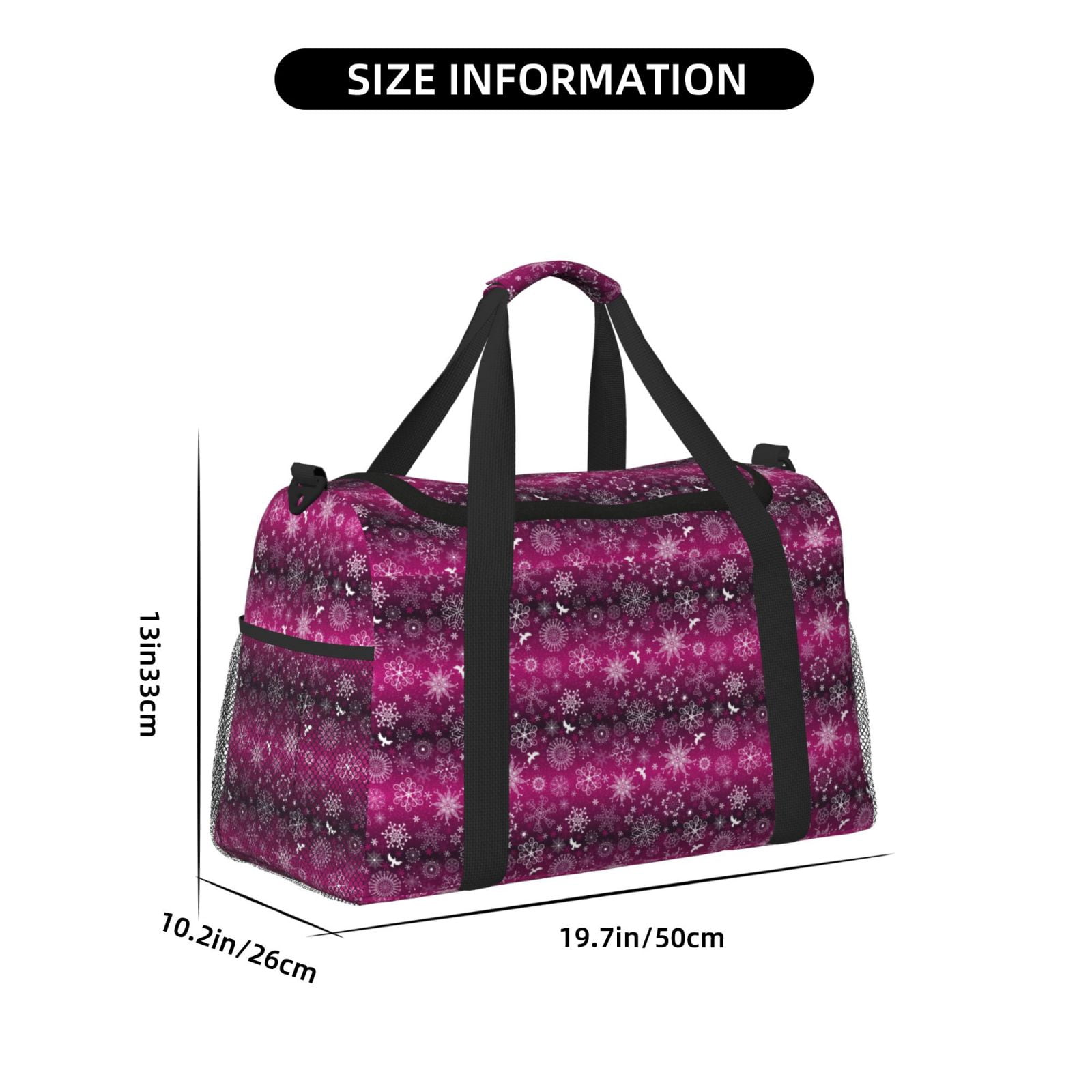 Fuzoiu Snowflakes And Christmas Print Travel Duffle Bag,Carry On Tote Bags,Duffel Bag,Sport Gym Bag, Hospital Bag for Labor and Delivery, Overnight Bag,Luggage Bag