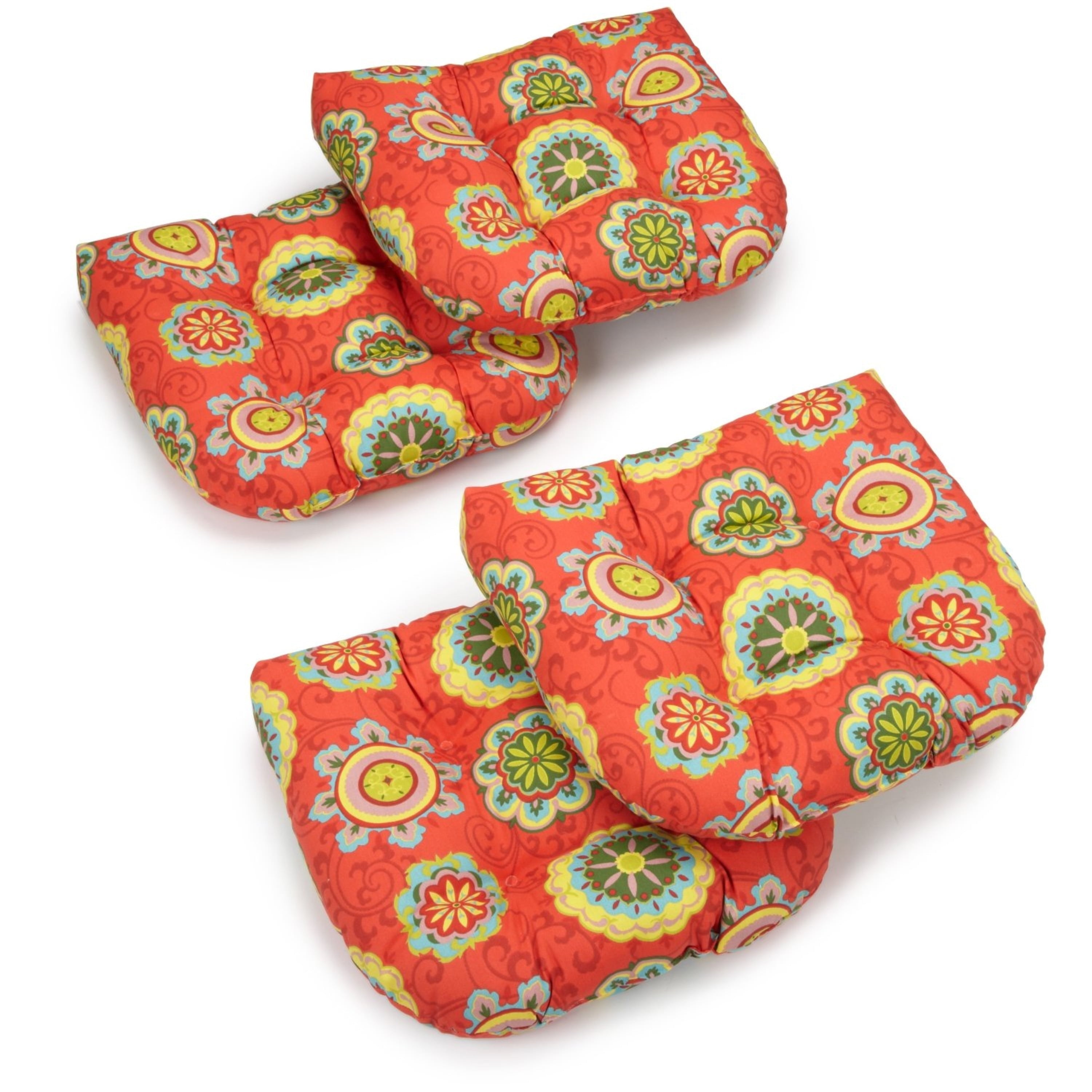 Blazing Needles 19-inch U-Shaped Spun Polyester Outdoor Tufted Dining Chair Cushions (Set of 4)