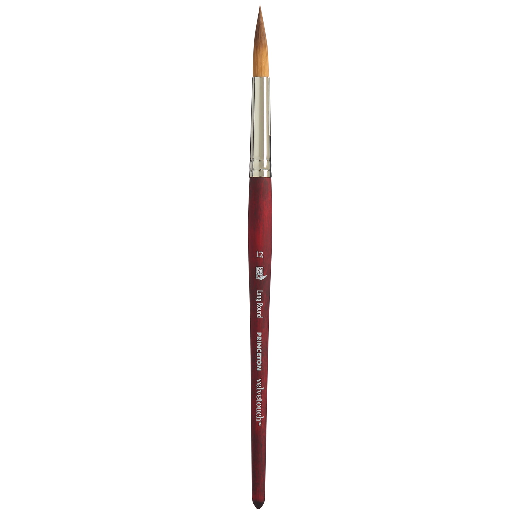 Princeton Velvetouch Long Round Brush, Synthetic Bristles, Short Handle Mixed Media Paintbrush, Scarlet, Size 12, Pack of 2