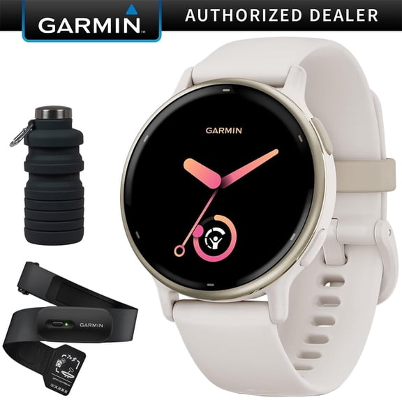 Garmin Vivoactive 5 Fitness Smartwatch, Ivory with HRM 200 Heart Rate Monitor Strap (XS-S) Bundle with Deco Essentials Collapsable Water Bottle