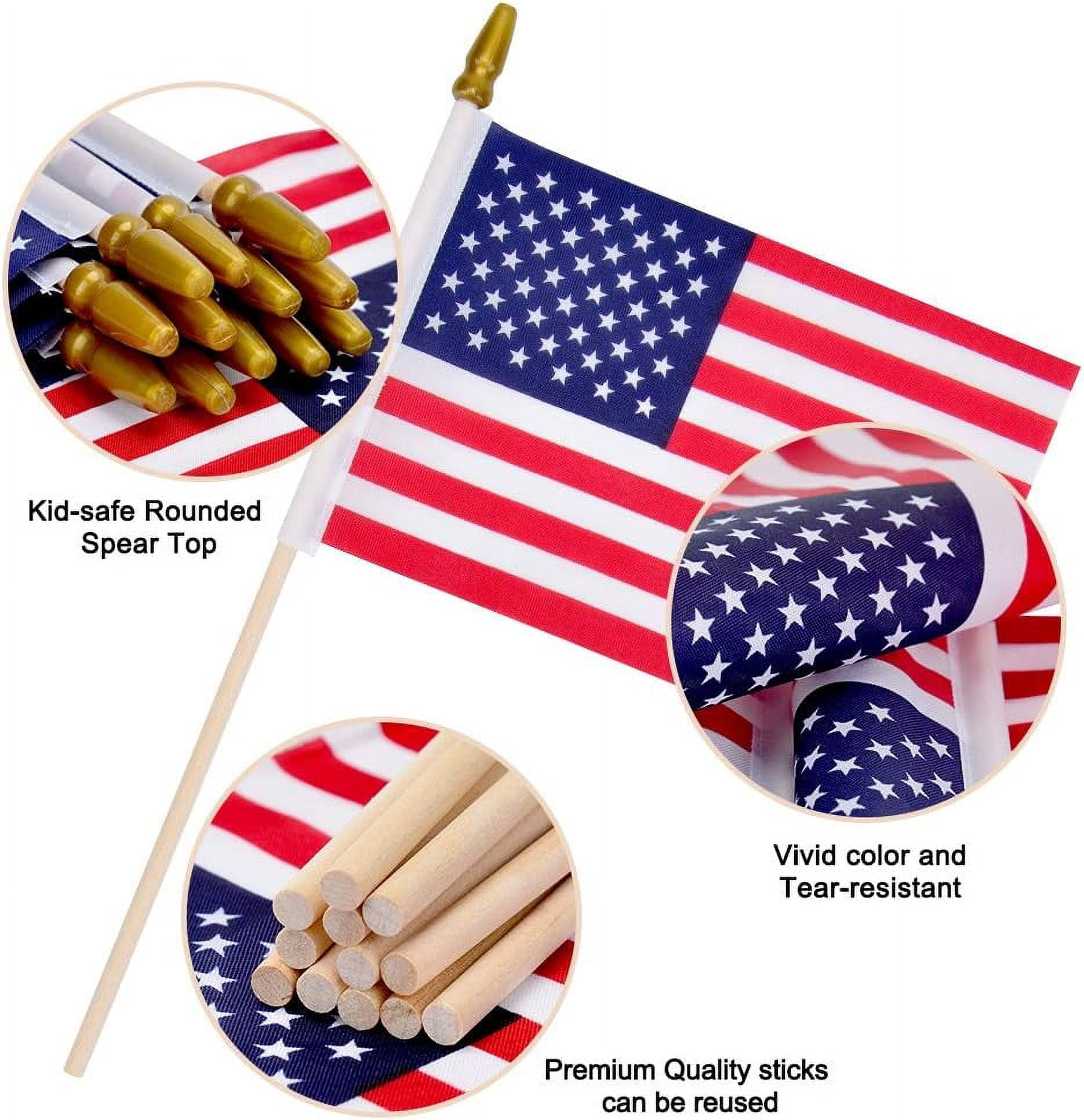 12 Pack 5x8 Inch Small American Flags on stick, Mini Hand Held Flags,Perfect Independence Day, 4th of July, Memorial Day,Patriotic Holiday Yard Patio Decorations