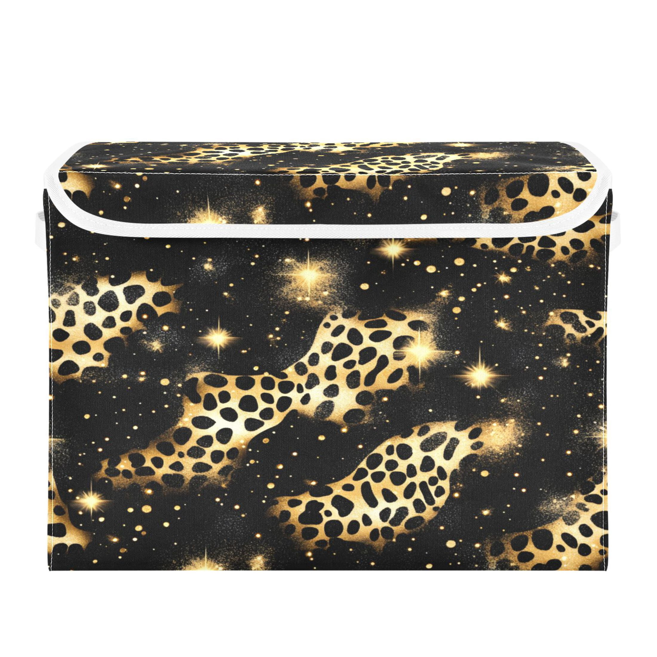 Ryvnso Golden Leopard Print Large Lidded Foldable Storage Baskets Cubes Boxes Lids Bin for Home