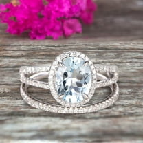 2.75 Carat 8x6mm Oval Cut Aquamarine Bridal Ring Set Anniversary Gift Engagement Ring On 10k White Gold Art Deco Stacking Matching Wedding Band
