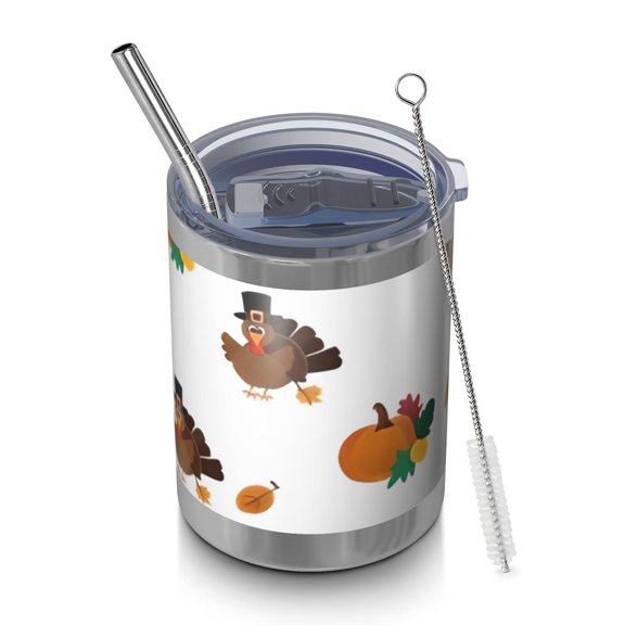12oz Tumblers Happy Thanksgiving Turkey Fall Pumpkin Vacuum Insulated Stainless Steel Travel Tumbler Cups Mug with Lid and Straw for Beer,Coffee,Beverages with Cleaning Brush for Cold & Hot Drinks