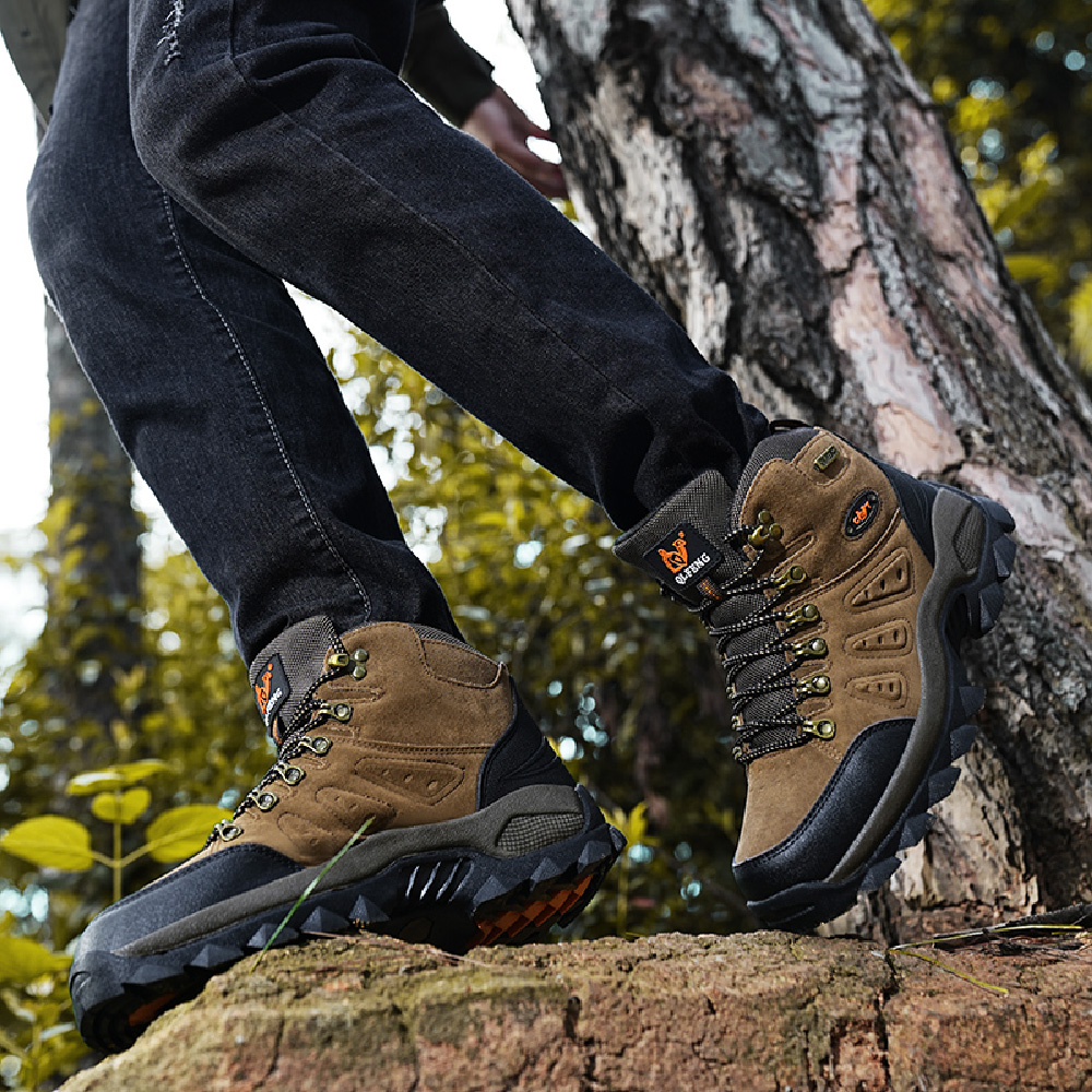 Mens Hiking Boots Outdoor Hiking Trekking Work Climbing Shoes Slip Resistant Lightweight Camping Work Shoes Brown 11.5 US