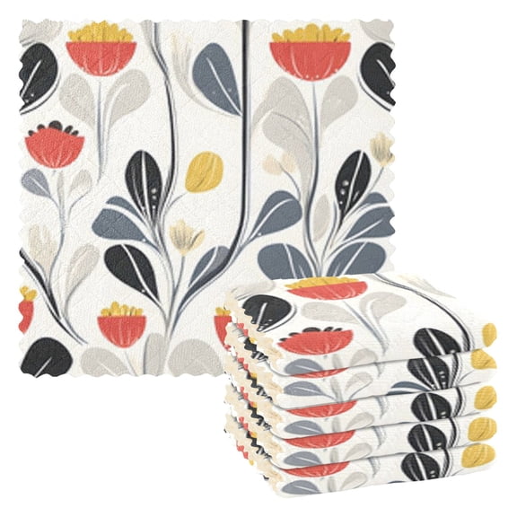 Danish Flower Design Kitchen Cloth Dish Towels for Drying Washing Absorbent Dish Rags Reusable soft kitchen dishcloth set 6 Pack