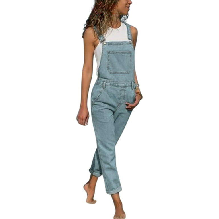 Womens Ladies Full Length Denim Dungarees Slim Fit Jeans Overall Jumpsuit  Pants