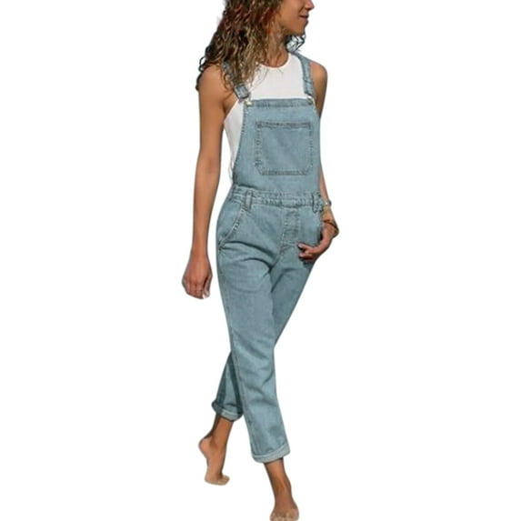 GORHGORH Women's Bib Pants Straight Fit Solid Color Casual Denim Jeans Jumpsuit