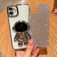 thumbnail image 5 of Compatible for iPhone 14 6.1 Inch Bling Plating Astronaut Hidden Stand Case, Cute 6D Stand Glitter Phone Case for Women Girls Soft TPU Shockproof Back Cover - Black, 5 of 13