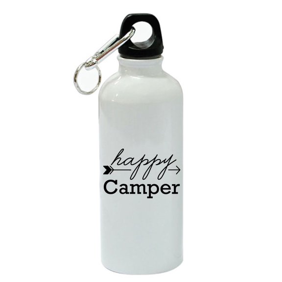 Happy Camper White Aluminum Sports 20 oz Water Bottle