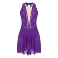 thumbnail image 3 of Alvivi Women's Rhinestone Figure Skating Dress Sleeveless Ballet Lyrical Dance Gymnastics Leotard Purple S, 3 of 7