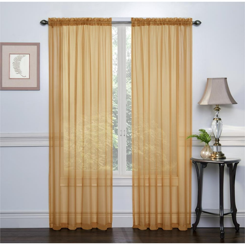 Ruthy's Textile Gold Sheer Curtains Set of 2 Window Panel Drape Pair 54