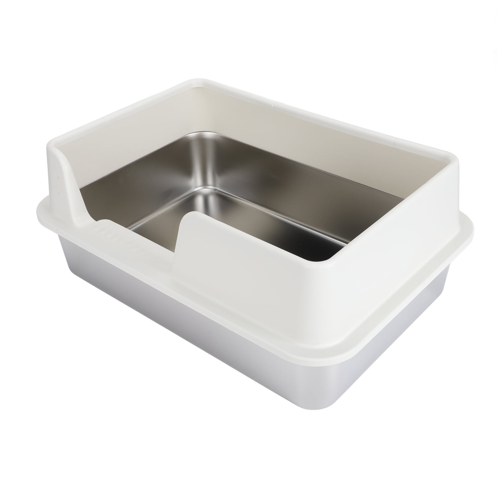 BOKYAN Stainless Steel Cat Litter Box Enclosed High Sided Anti Splashing Pet Pan, Easy to Clean Rectangle Toilet for Small Medium Cats, 20.47 inches / 52 cm Length, White