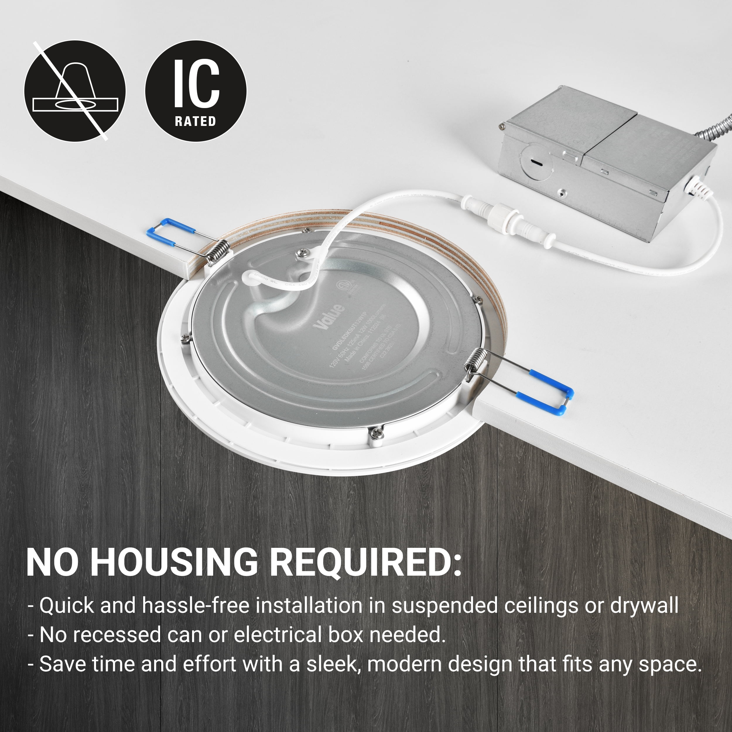 Great Value 6" LED Canless Downlight, 12-Watt (75W Replacement) CCT Selectable with J Box