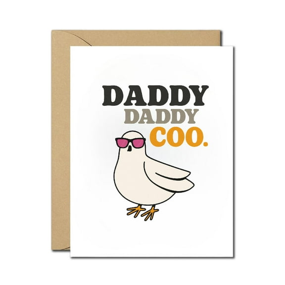Funny Father’s Day Card with Envelope – Daddy Daddy Coo Pigeon Cartoon Design, Humorous Pun Greeting Card, Blank Inside, Perfect for Dad, Stepdad, Grandpa, Bird Lovers, Friends, Family