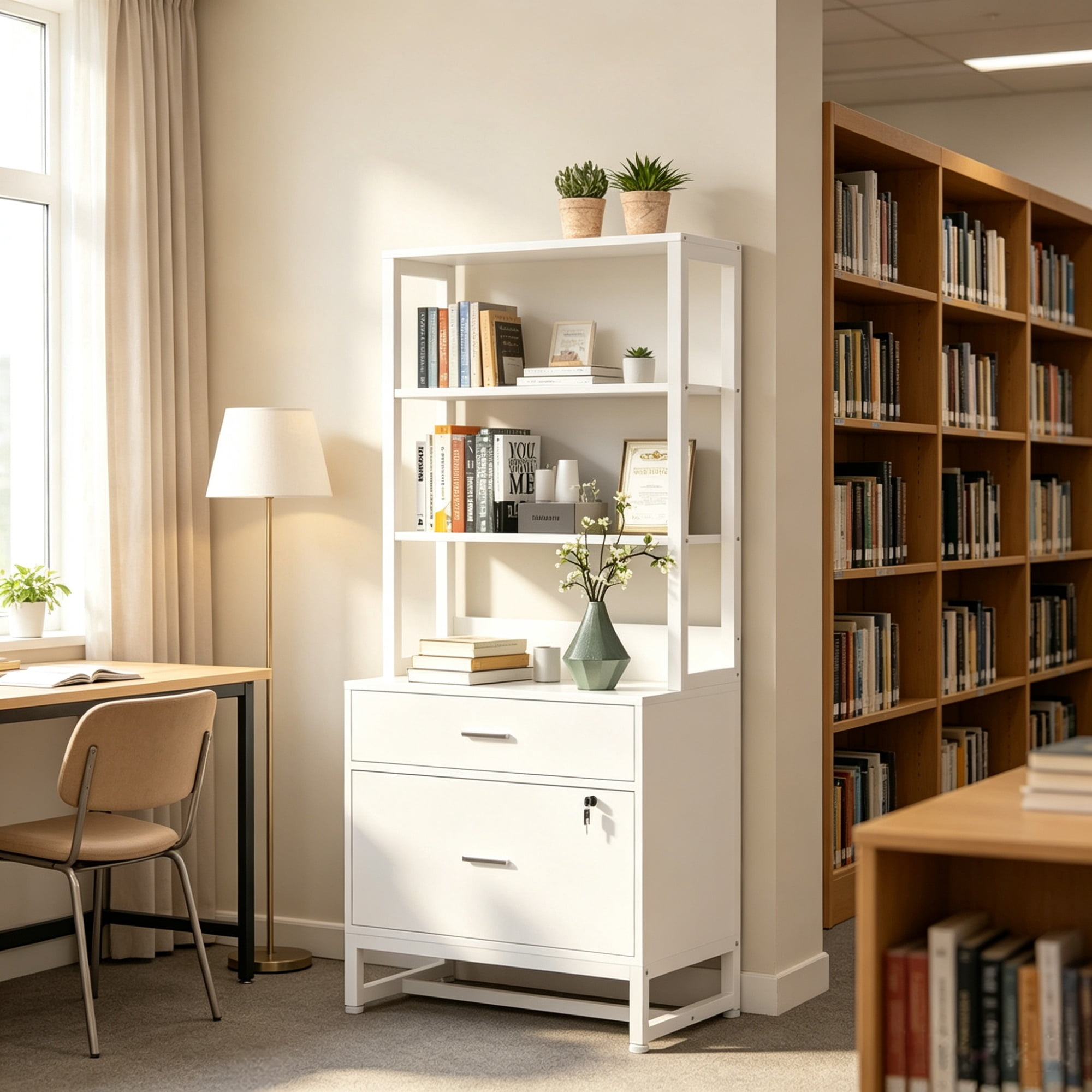 Vertical File Cabinet, 2-Drawer Filing Cabinet with Open Storage Shelves, 38.39 in x 17.72 in x 11.42 in