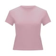 thumbnail image 5 of Daznico Womens Tops - Women's Casual Short Sleeve T Shirt Slim Fit Pure Color Basic Top Streetwear Tee for Everyday Comfort and Style - Shirts for Women,Color:Pink,Size:S, 5 of 5