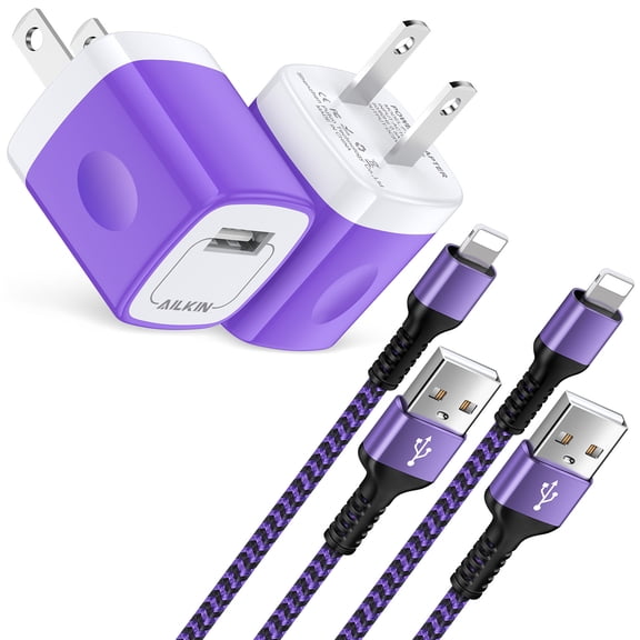 Compatible with iPhone Charger Fast Charging Cable AILKIN 2Pack Charger Block with 6ft Cord Charging Block Plug Power USB Wall Charger Adapter Compatible with iPhone 14/13/12/11,Purple