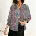 thumbnail image 3 of Pounoo Womens Floral Print Tops 3/4 Sleeve V Neck Button Up Relaxed Fit Blouses Breathable Office Casual Spring Summer Outfits Gift, 3 of 6