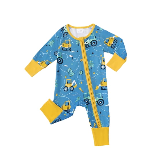 Baby Boys Romper Zip-up Jumpsuits Long Sleeve One Piece Bamboo Rompers for Newborn