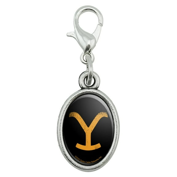 Yellowstone TV Show Brand Antiqued Bracelet Pendant Zipper Pull Oval Charm with Lobster Clasp