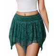 thumbnail image 3 of Lace Mini Skirts for Women Flowy Skirt Boho Layered Asymmetrical Short Skirt Dark Green XL, 3 of 9