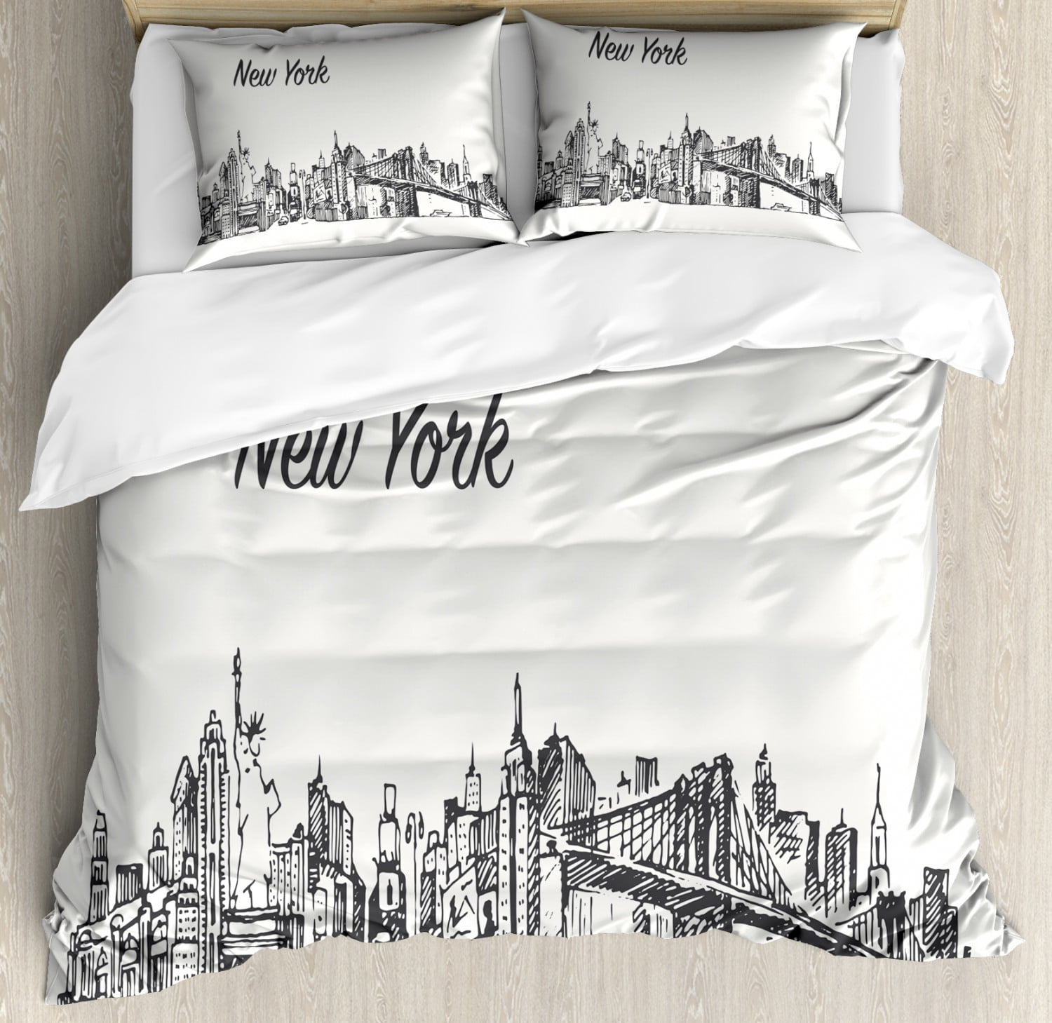 New York City Skyline American Themed Reversible Bedding Duvet Quilt Cover Set 