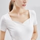 thumbnail image 5 of Camiseta de mujer manga corta corazón cuello en V algodón color sólido top, blanco, m kenally AP001286-08B, 5 of 7